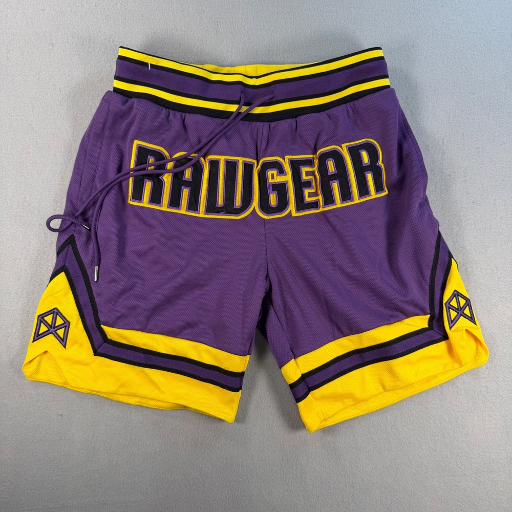 Rawgear Mens Basketball Shorts Purple Yellow vintage  Mesh Athletic Gym  Large